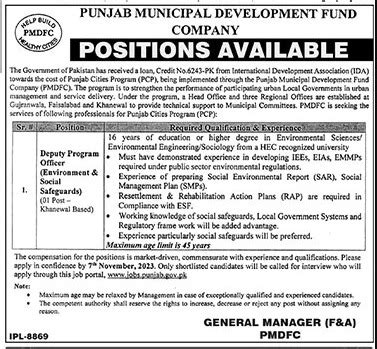 Punjab Municipal Development Fund Punjab Govt Jobs 2023