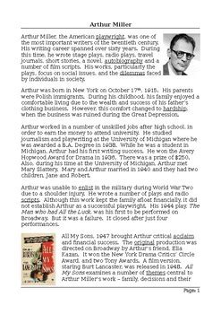 Arthur Miller Biography - Reading Comprehension with Differentiated Activities