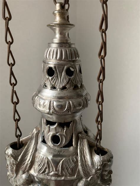 19th Century Silvered Brass Catholic Church Incense Burner with Gothic Bracket at 1stDibs
