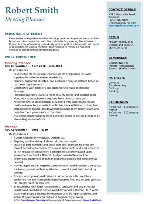 Planner Resume Samples | QwikResume