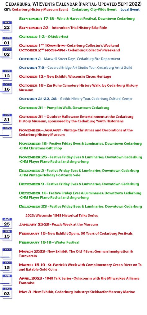 Calendar | Cedarburg History Museum | United States