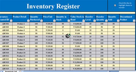 [Free] Stock Inventory Management Register format in Excel