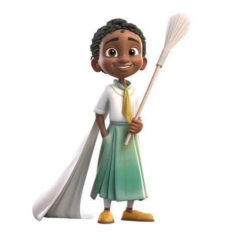 Premium AI Image | 3D illustration of a cartoon character with a broom and white background