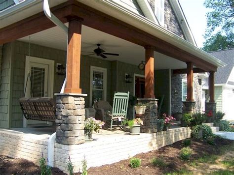 85 Beautiful Wooden and Stone Front Porch Ideas - Decoradeas | Craftsman style porch, Craftsman ...