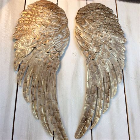 Large metal Angel wings wall decor, distressed gold, ivory & bronze metallic, shabby chic decor ...