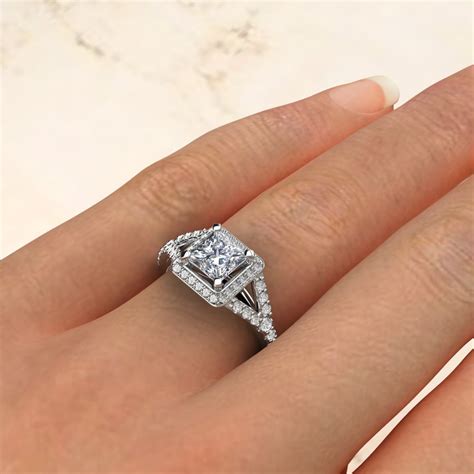 Split Shank Halo Princess Cut Moissanite Engagement Ring - Yalish Diamonds