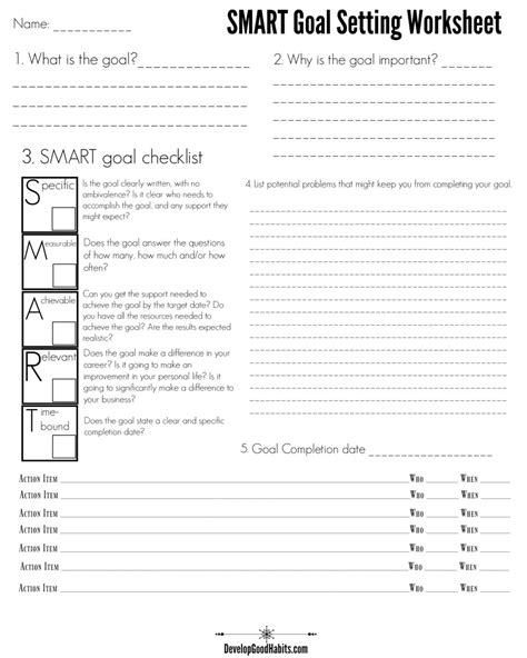 SMART Goal Setting Worksheet - Develop Good Habits