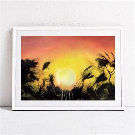 Tropical Sunset Landscape Painting Sunny Orange and Yellow