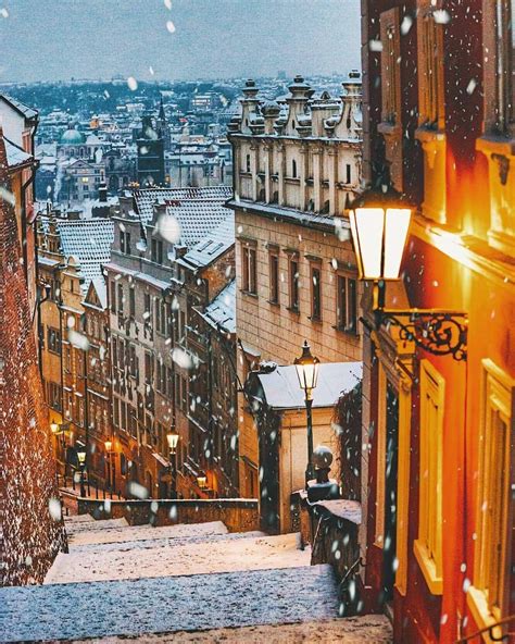 Prague castle stairs in the snow | Travel, Vacation trips, Places to visit