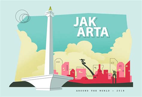 Jakarta Capital City Of Indonesia Postcard Vector Illustration | World ...