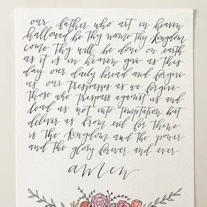 The Lord's Prayer Calligraphy Watercolor Floral - Etsy