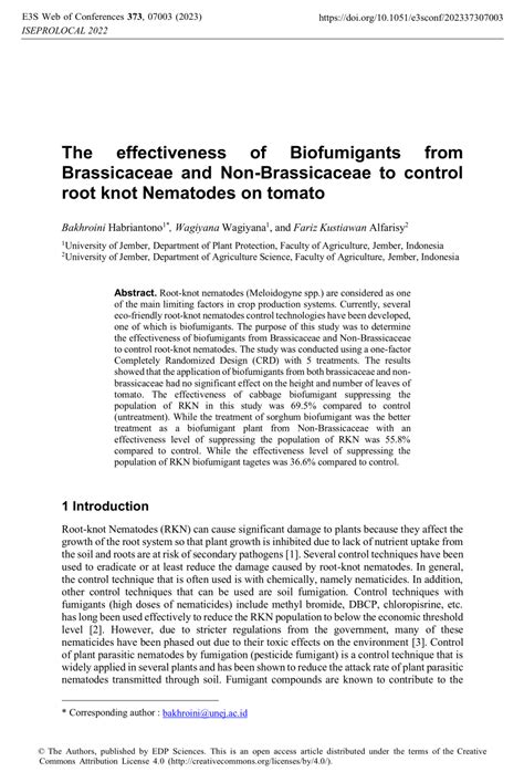 (PDF) The effectiveness of Biofumigants from Brassicaceae and Non-Brassicaceae to control root ...