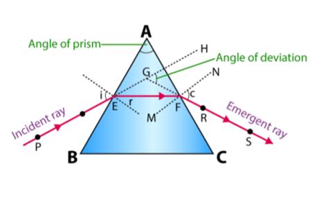 Explain the refraction of light through a triangular glass prism using a labelled ray diagram ...