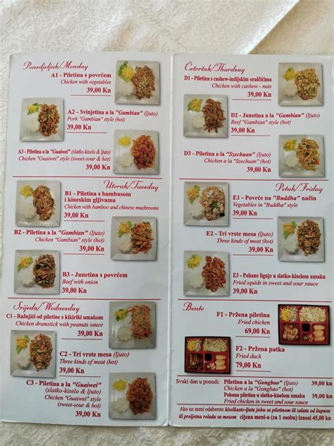 Menu at Restaurant Mr. Chen, Zagreb