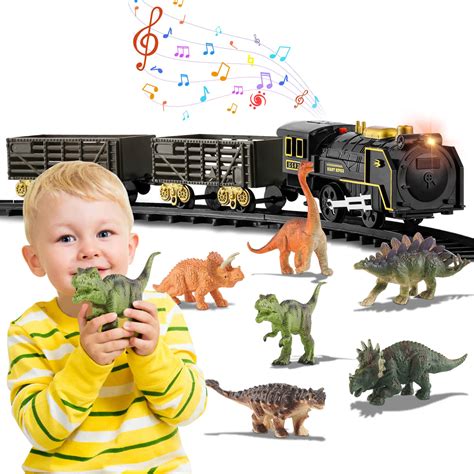 Buy Dinosaur Toy Train Set, Classical Electric Train Battery Operated Play Locomotive Engine ...