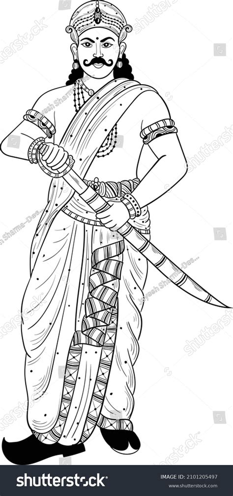 Indian King Black White Line Drawing Stock Vector (Royalty Free) 2101205497 | Shutterstock