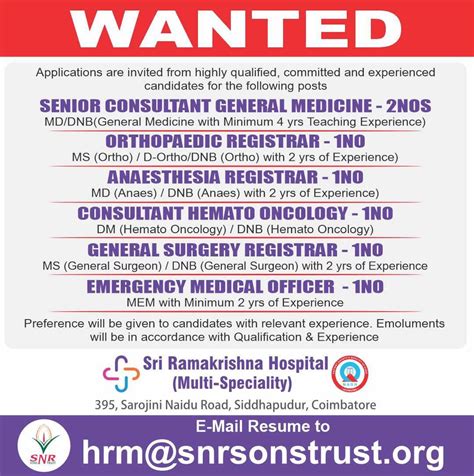 Careers | Health Professionals - Join Sri Ramakrishna Hospital