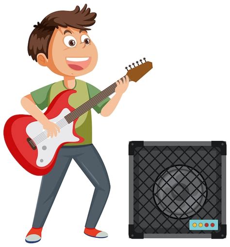 Premium Vector | A boy playing electric guitar