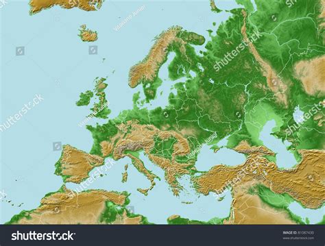 Elevations Europe Map Relief National Borders Stock Illustration ...