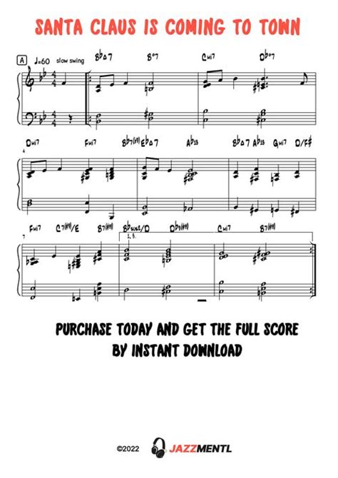 Santa Claus Is Coming To Town - (Jazz Piano Sheet Music PDF, MIDI, and MP3)