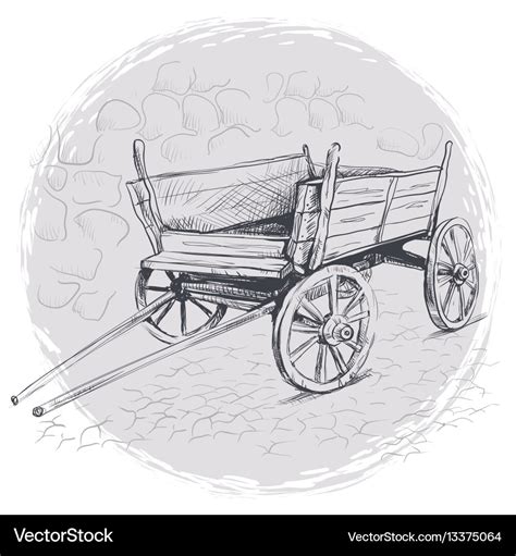 Pencil drawing old cart on a gray background Vector Image