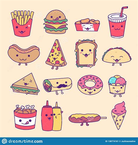 Junk Food, Fast Food, Animal Shaped Foods, Food Doodles, Kawaii Faces, Face Expressions, Cartoon ...