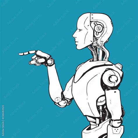 AI. Artificial Intelligence, futuristic robot hand-drawn sketch style ...