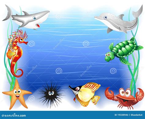 Sea Animals Cartoon Background Stock Vector - Illustration of background, green: 19338946