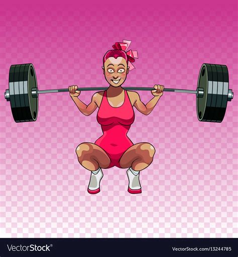 Cartoon female athlete squats with a barbell Vector Image