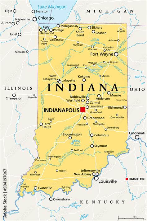 Vetor de Indiana, IN, political map, with the capital Indianapolis, and ...