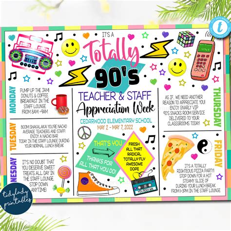 80s 90s Theme Teacher Appreciation Week Printable Party Set — TidyLady Printables