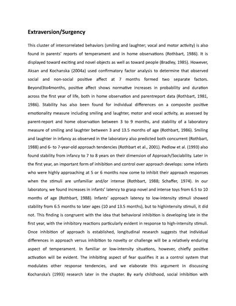 Extraversion or Surgency - Extraversion/Surgency This cluster of intercorrelated behaviors ...