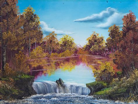 Bob Ross - Authentic, Original Waterfall Oil Painting Contemporary Art ...