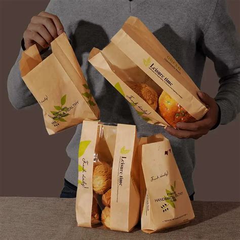 1000 Pcs kraft paper Bag window Bread Donut Leisure paper Food Packaging bags Cake Toast DIY ...