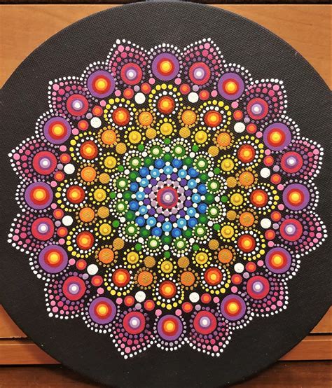 Handpainted Rainbow Dot Mandala Painting / Wall Art, Sealed W/ Resin, Pointillism, Geometric ...