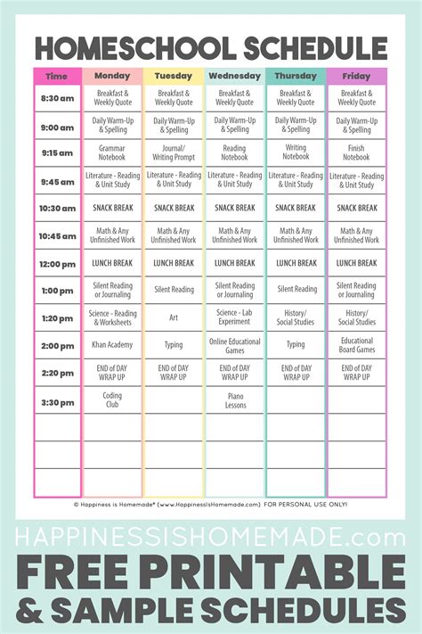 Daily Homeschool Schedule Samples - Happiness is Homemade