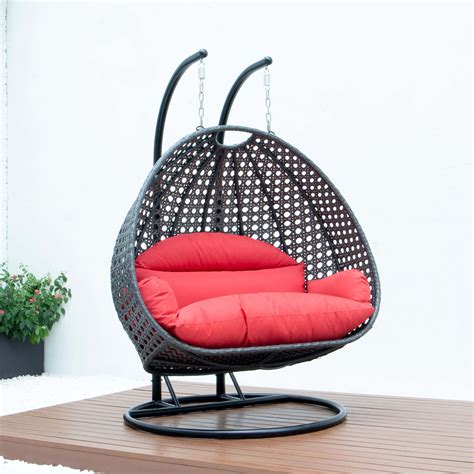 Wicker Hanging Egg Swing Chair - Double Seater - Charcoal w/Red Seat at Futonland