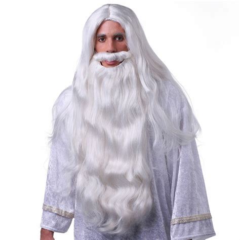 High Quality White Wizard Wig & Beard Costume Set Gandalf Merlin Magician Adult | eBay