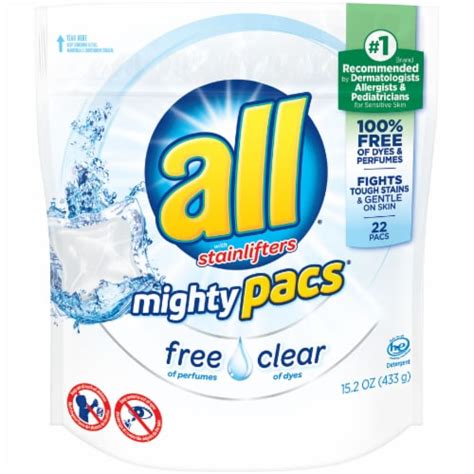 All Free Clear with Stainlifters Mighty Pacs Laundry Detergent Pods, 22 ...