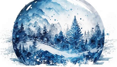 Premium Photo | A watercolor painting of a snowy landscape with a snowy landscape and trees.