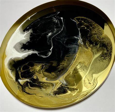 Black, Gold & White Resin Serving Tray 30cm - Danielle Wallace Art