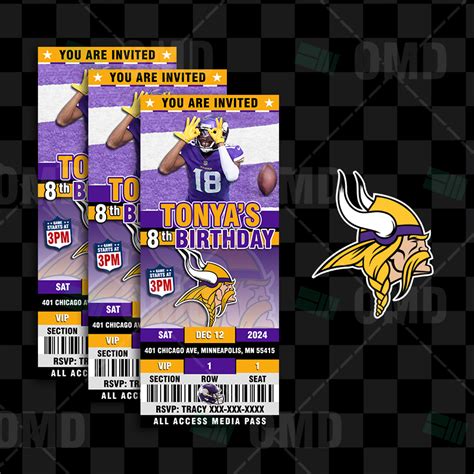 Minnesota Vikings Sports Party Ticket Style Invites – Sports Invites