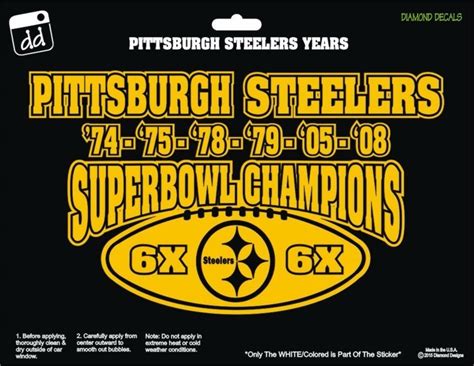 Pittsburgh Steelers NFL Football 6X Super Bowl Champs Gold Vinyl Decal Car Win #DiamondDecalz ...