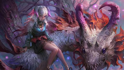 #8.1470, Fantasy, Girl, Dragon, 4K Wallpaper