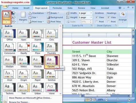 Microsoft Excel::Page Layout Tab