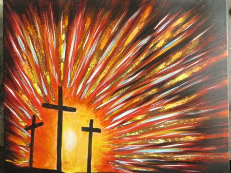 Mount Calvary 3 Crosses Painting 16 x 20 Acrylic on Stretched