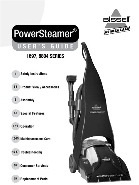 Bissell 1698 Carpet Cleaner Owner's Manual | Housekeeping | Ac Power ...