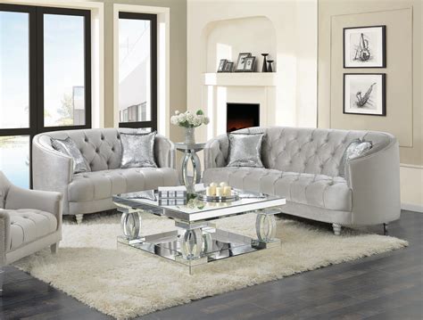 Avonlea 2-piece Upholstered Sloped Arm Sofa Set Grey Velvet