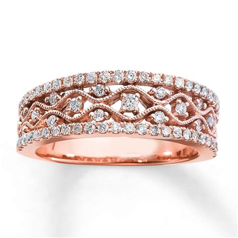 Antique Round Diamond Wedding Ring Band in Rose Gold - JeenJewels