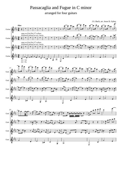 Passacaglia and Fugue in C minor - Guitars Sheet music for Guitar (Mixed Quartet) | Musescore.com